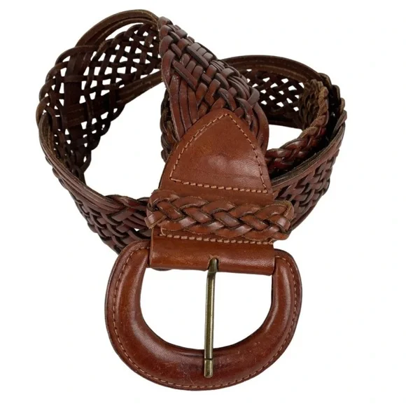 Omega woven leather belt Omega Braided Leather Belt 26 28 S Distressed 8839 Brown | eBay main image 3